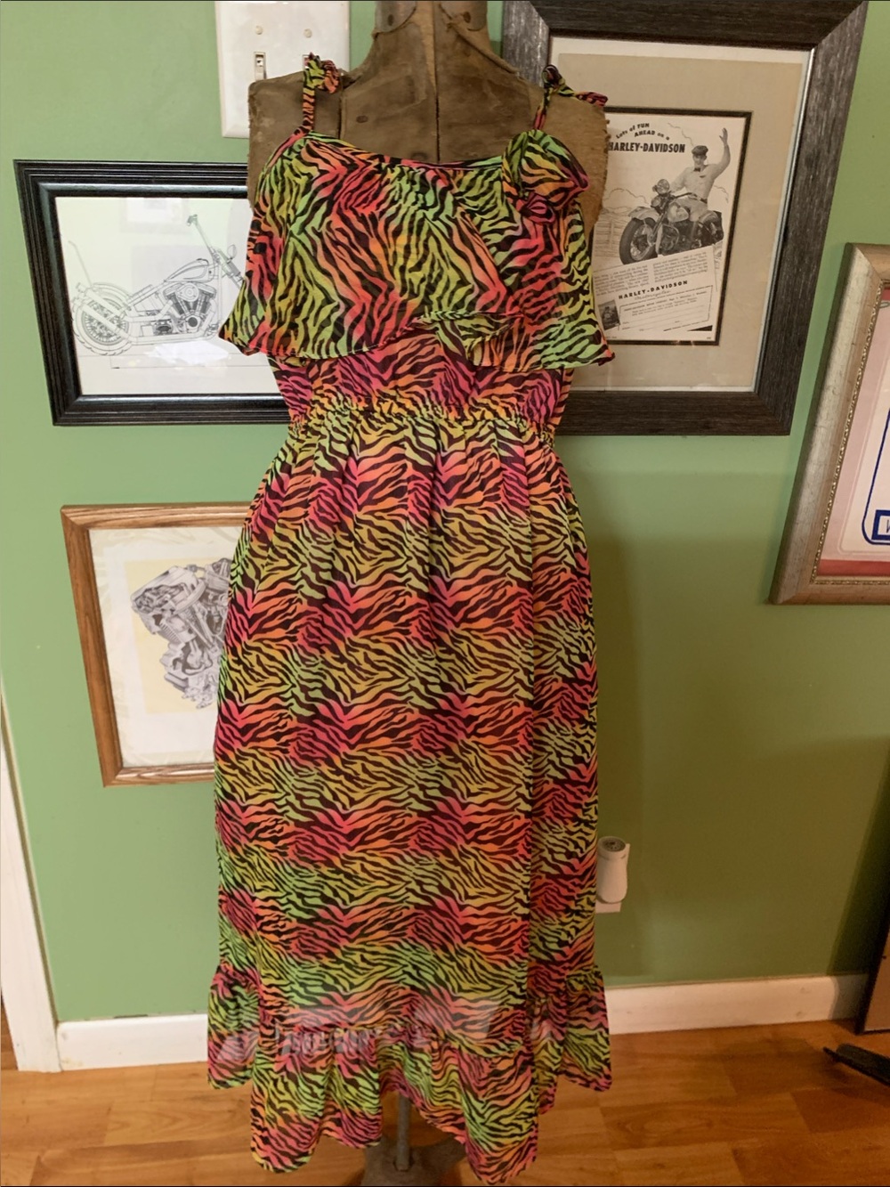 Dollhouse Neon Zebra-Print Maxi Dress in Green, Pink & Orange